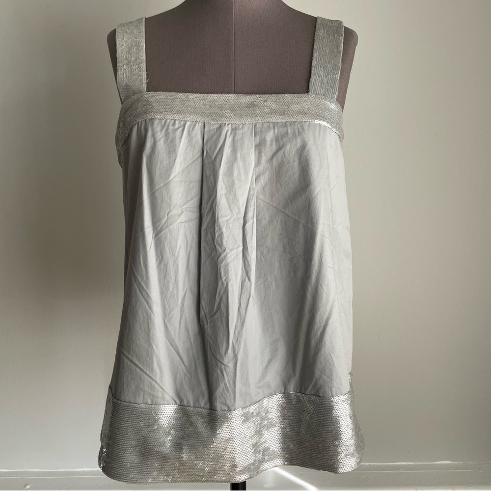 Theory shift tank top with sequin straps and hemline